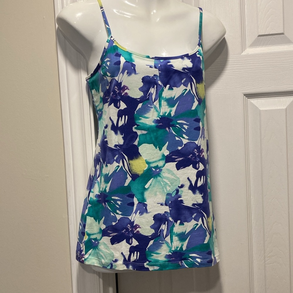 NWOT - Ann Taylor LOFT Purple Turquoise & White Floral Design Camisole - Size L